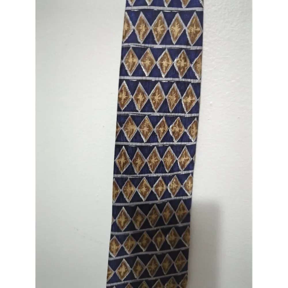 Gin & Tonic Cocktail Collection Navy‎ Blue Gold Diamond Geometric Silk Tie USA